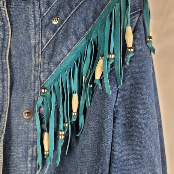 Vtg Electric Cowgirl Collection Women's Denim Jacket With Fringe & Beads Sz L - Picture 3 of 6